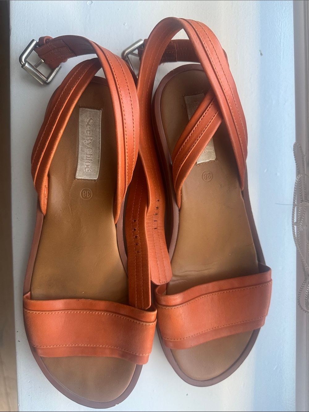 See By Chloe Orange Leather Cross-Strap Sandals